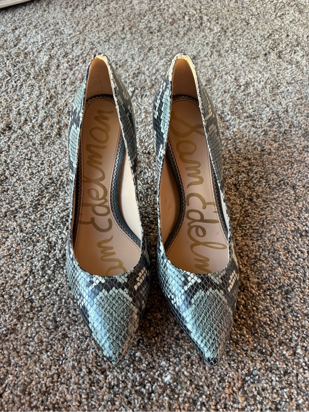 Sam Edelman Snake-Print Pointed Toe Pumps - green